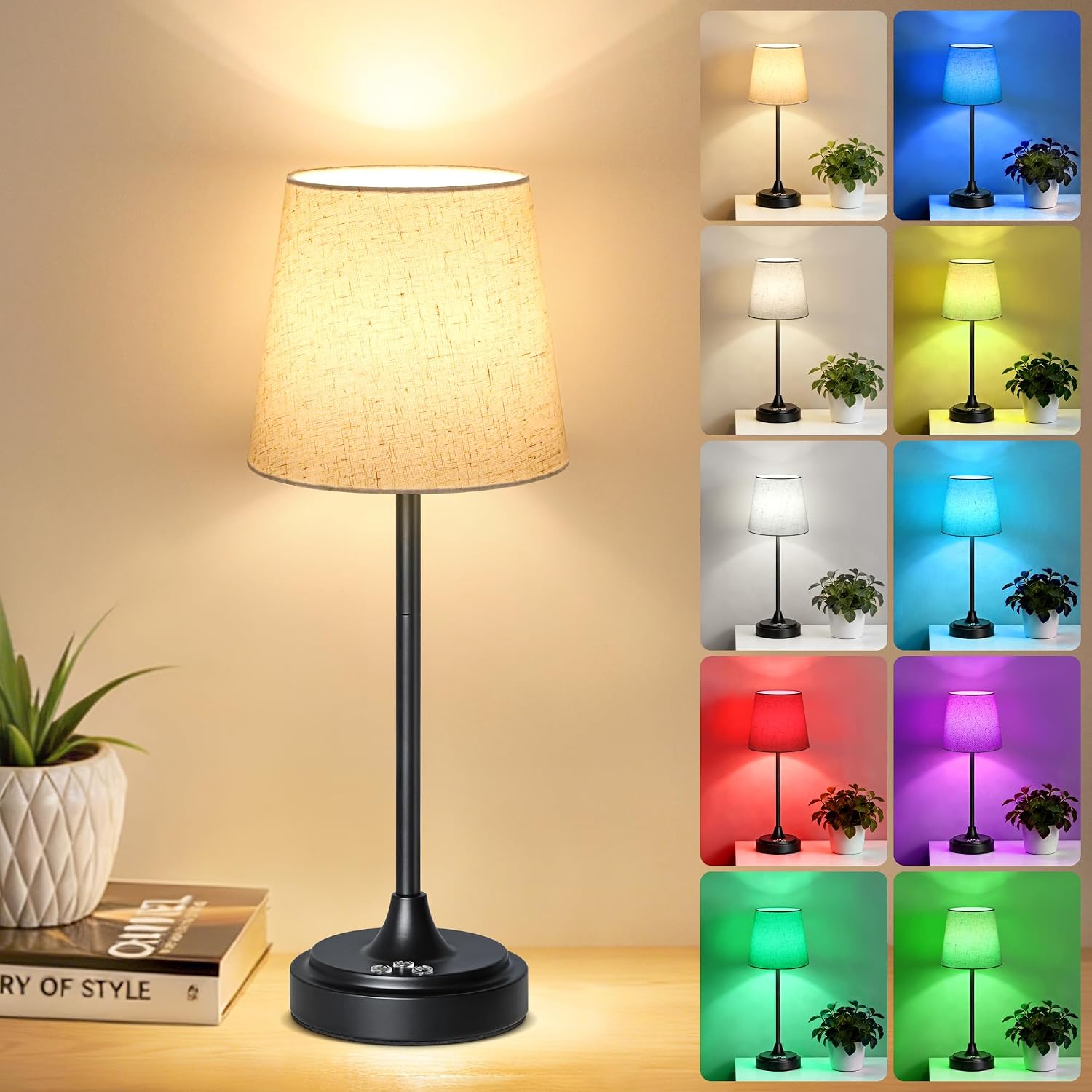 Wowag Cordless Table Lamp Rechargeable,5000mAh Battery Operated Desk Lamp,3 Colors & 7 RGB Stepless Dimmable, Touch Ambient Light for…