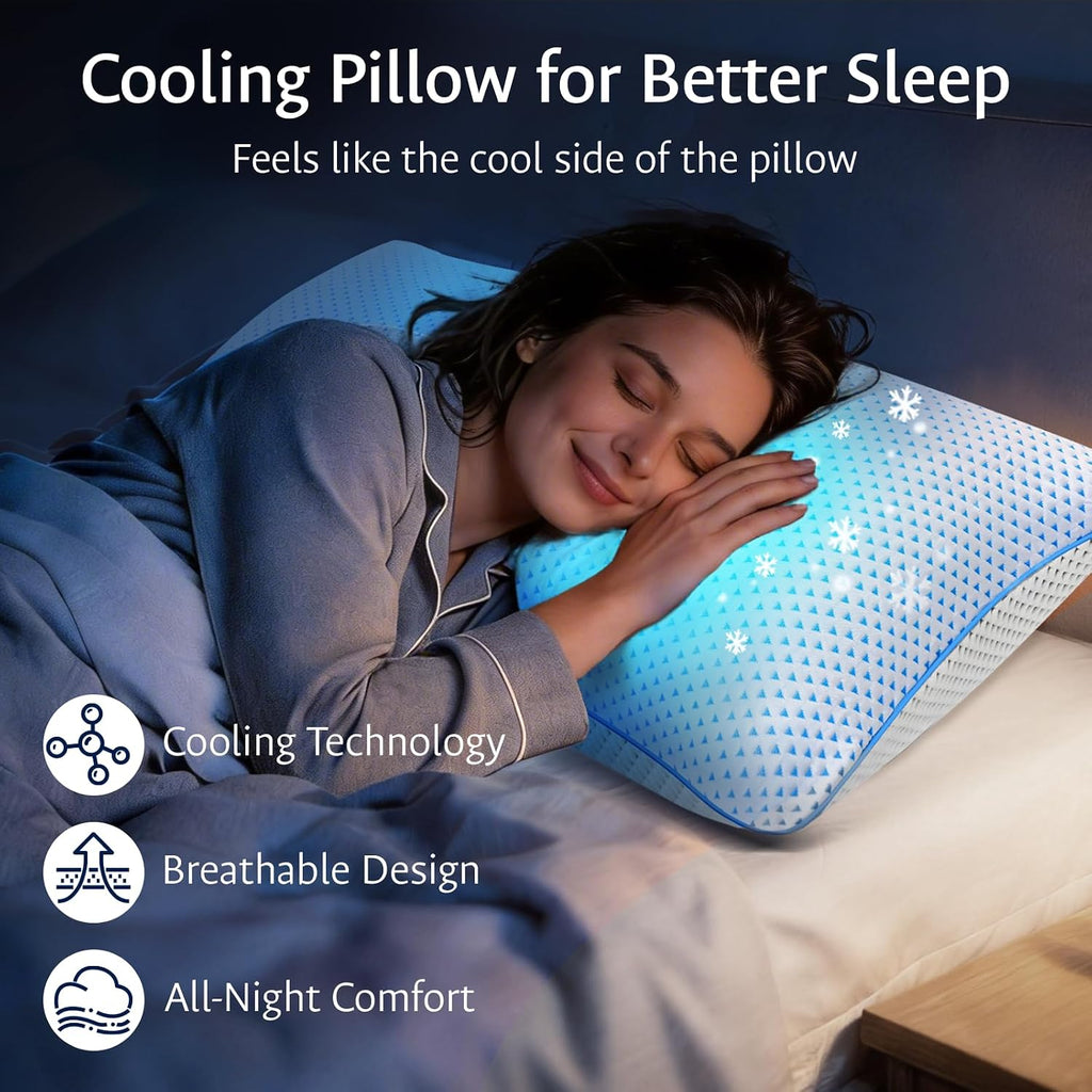Fulocean Cooling Gel Memory Foam Pillow Queen Size for Sleeping 1 Pack, Thick Adjustable Firm Shredded Foam Bed Pillows for Side, Back, Sto…