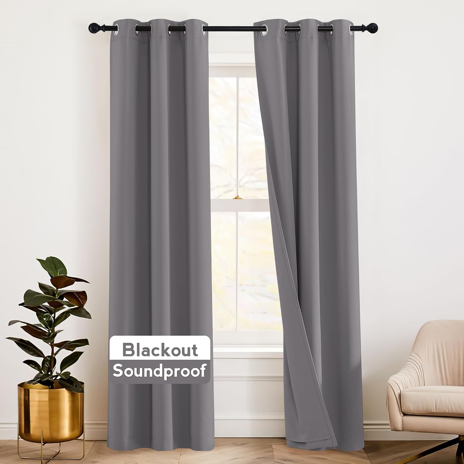Rybhome RYB HOME Soundproof Curtains 84 inches - 3 Layers Blackout Curtains Noise Reducing Thermal Insulted Drapes for Bedroom Living Room…