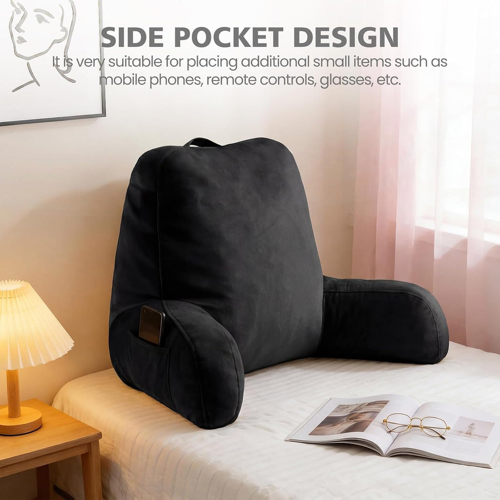 Reading Pillow for Bed Sitting Up, Adults and Teens Backrest with Arms, Velvet Back Support Pillow for Sitting on Sofa, Couch with…