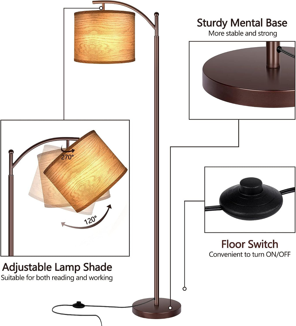 Floor Lamp for Living Room, LED Standing Lamp Tall Industrial Floor Lamp Reading for Bedroom, Office (9W LED Bulb, Wood Grain Lampshade…