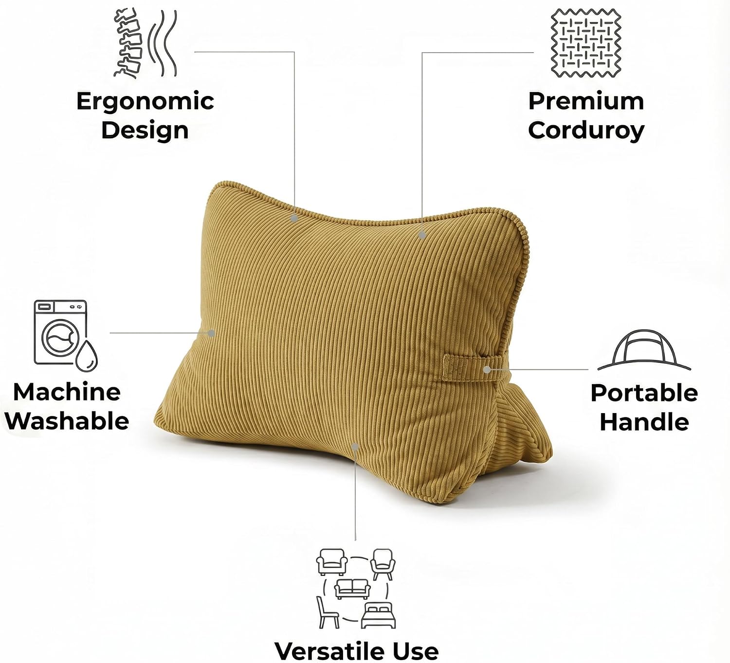 Ailuteie Pat. Pend. Corduroy Lumbar Support Back Pillow for Reading & Lounging, Ergonomic Triangle Cushion for Sofa, Armchair & Bed Sitting…