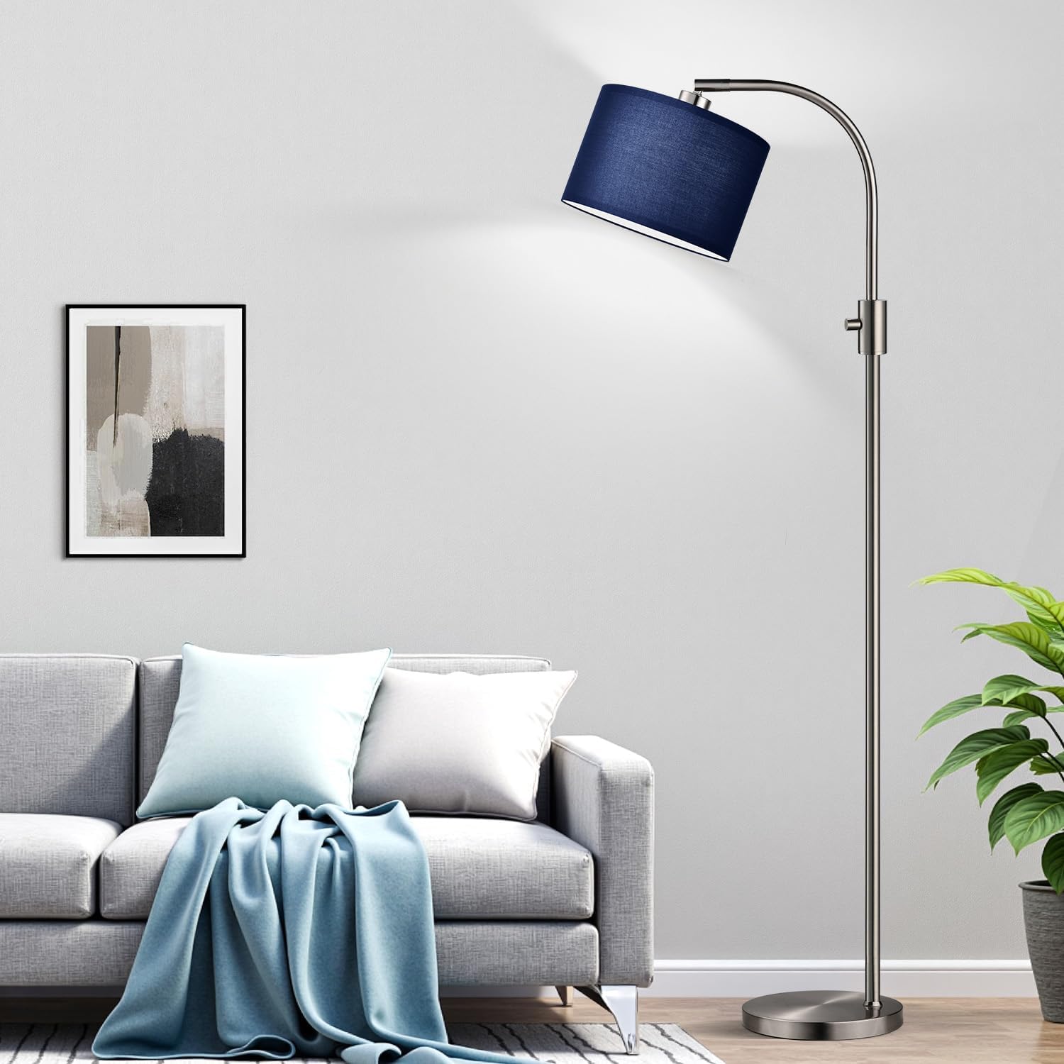 Nintiue Upgraded Modern Arc Dimmable Tall Standing Floor Lamp with Blue Shade, 1200 Lumens LED Bulb Included, for Living & Reading Room…