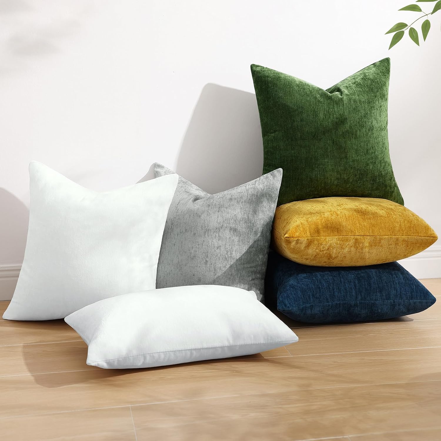 decorUhome Chenille Grey Throw Pillow Covers 18x18 Inch Set of 2, Decorative Soft Couch Pillow Covers Solid Dyed Accent Farmhouse Neutral S…