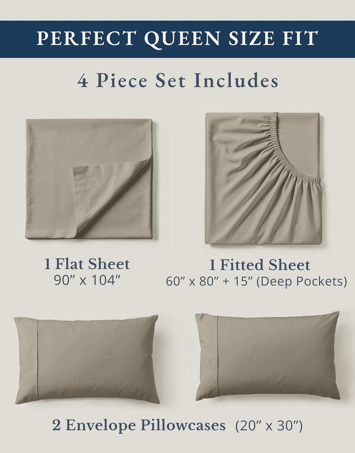 LaneLinen LANE LINEN 100% Organic Cotton Mercerized Queen Sheets, Soft & Comfy Naturally Cooling Cotton Sheets Queen Size Set, Classic Perc…