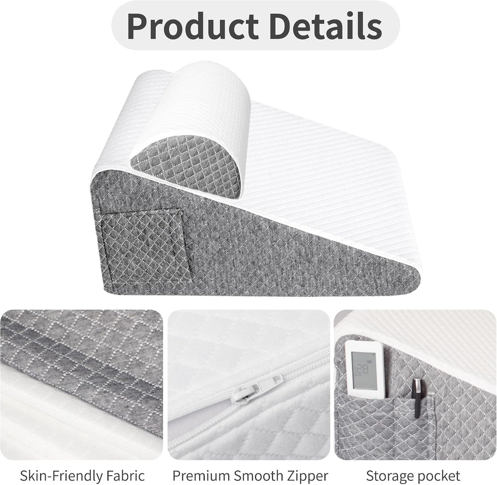 2PCS Wedge Pillow Set for After Surgery, Adjustable Bed Wedge Pillow Headboard with Memory Foam Neck Cushion – for Acid
