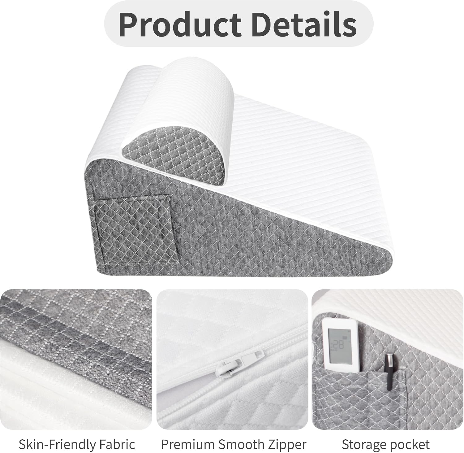2PCS Wedge Pillow Set for After Surgery, Adjustable Bed Wedge Pillow Headboard with Memory Foam Neck Cushion – for Acid