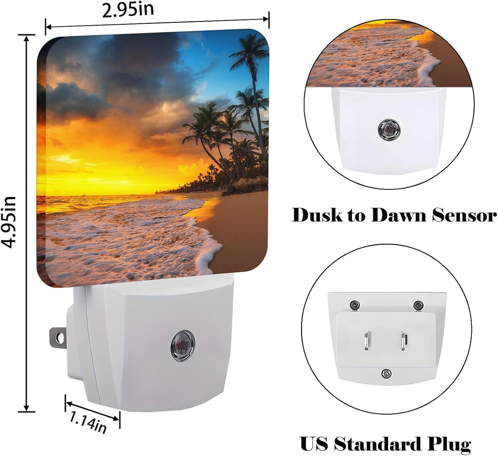 Sunset Beach Night Light, Plug Into Wall with Dusk to Dawn Light Sensors, Warm Nightlights for Bedroom, Bathroom, Hallway, Kitchen, Gifts…
