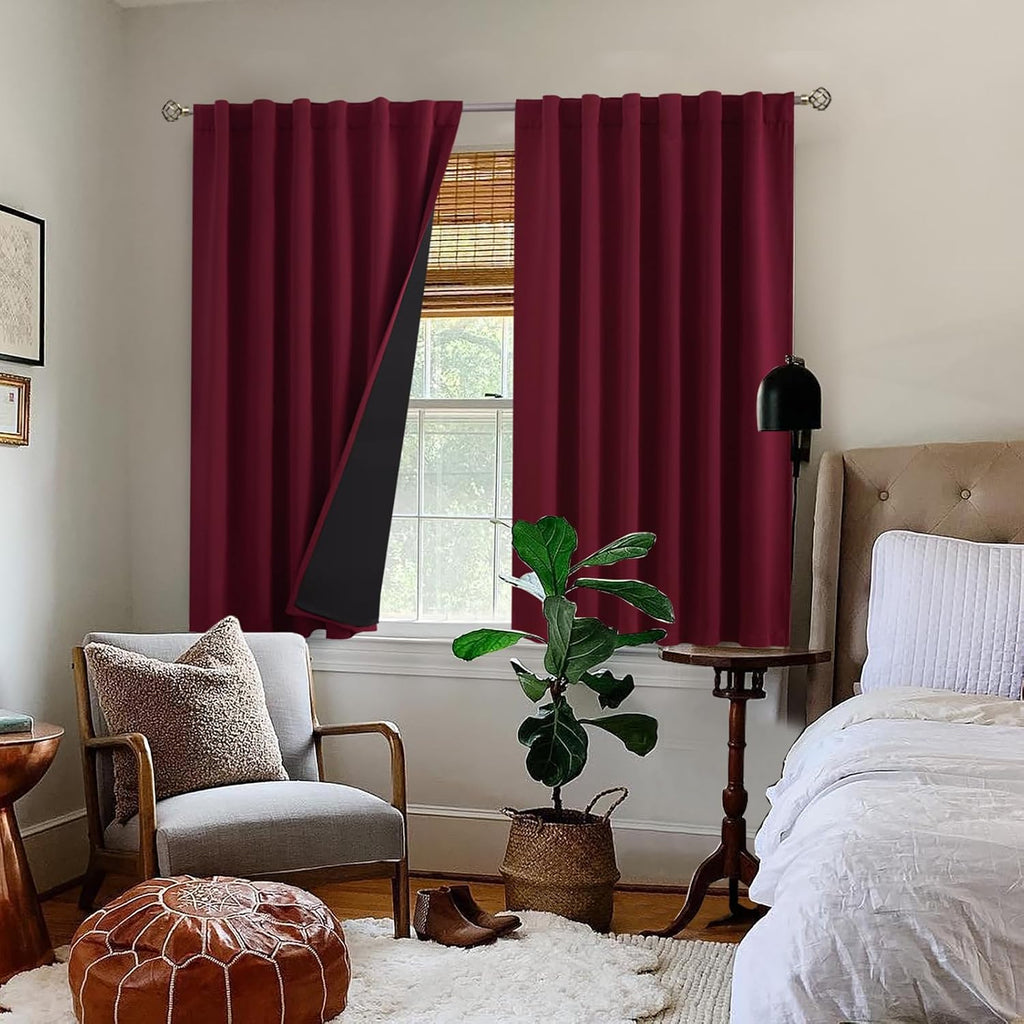 BGment Red Blackout Curtains 45 Inches Long with Thermal Insulation Liner, Christmas Blackout Curtains Rod Pocket Back Tab Room Darkening…