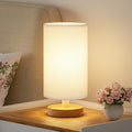 Fenmzee Small Table Lamp for Bedroom - Inline Control, Bedside Lamp with 3000K A15 LED Blub, Easy Assembly (White Shade - Wood Base, 9"…