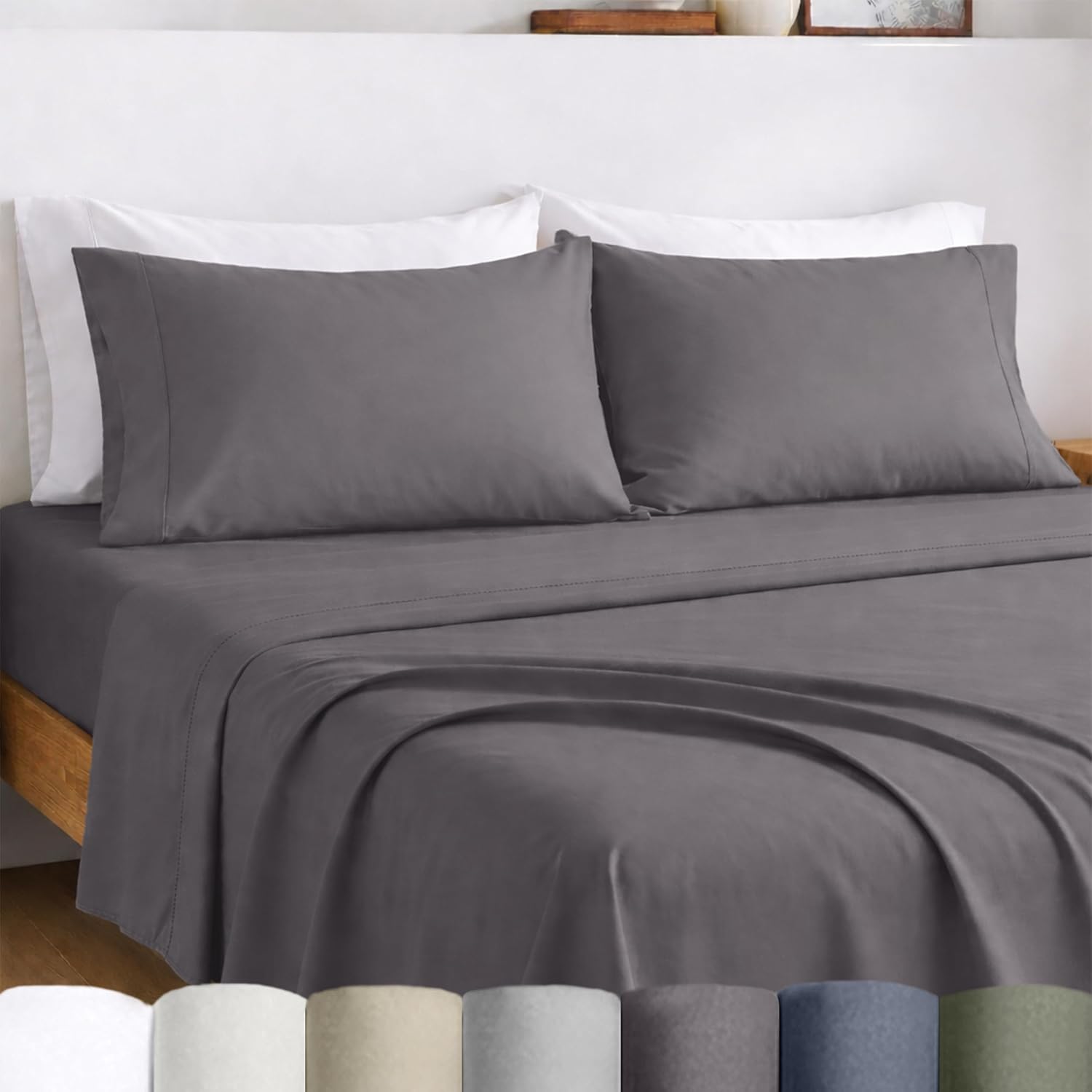 CaliforniaDesignDen California Design Den King Size Sheets Set Cotton - Certified 100% Egyptian Cotton King Size Percale Sheets Set with De…