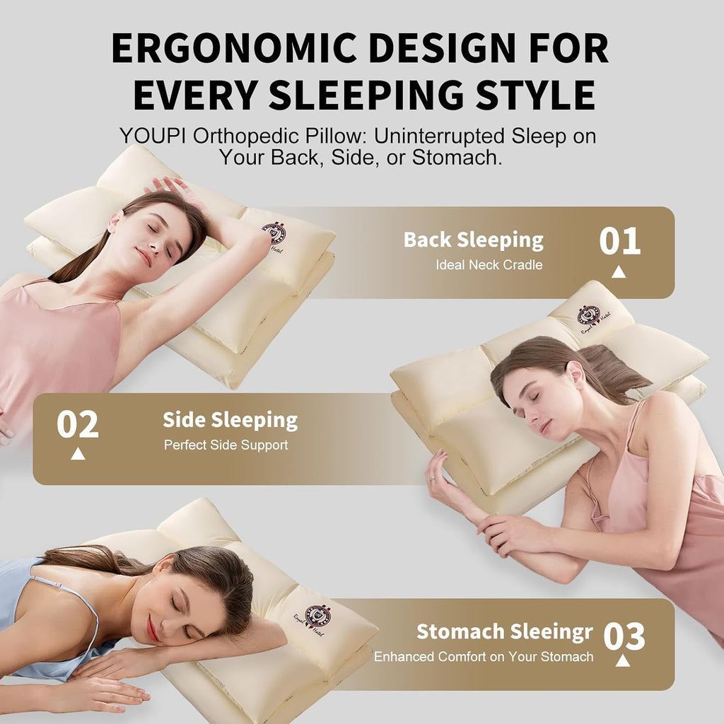 YOUPI Cervical Neck Pillow for sleeping, Ergonomic Design Bed Pillow for Side/Back/Stomach Sleeper, Dual-Height Support Pillow for N…
