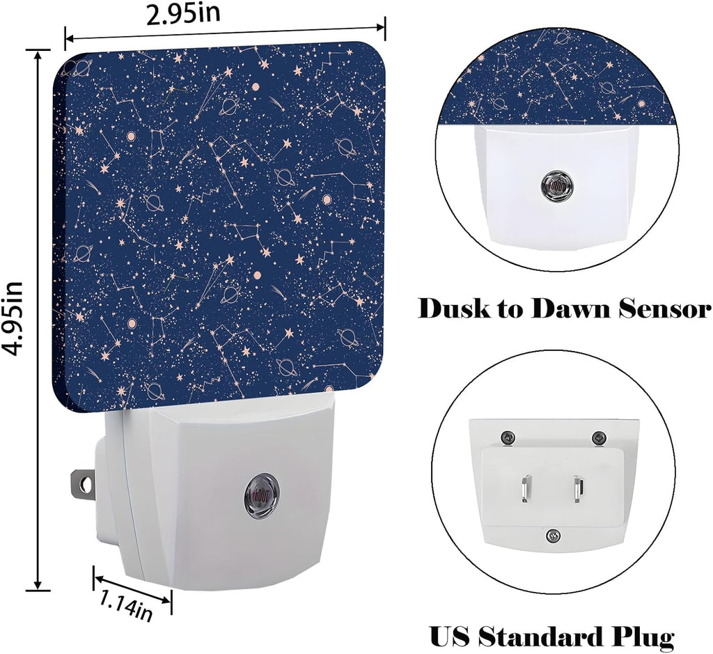 Star Map Night Light, Plug Into Wall for Boys Girls Bedroom Decorative Square Night Light Lamp 0.5w Sleep Friendly