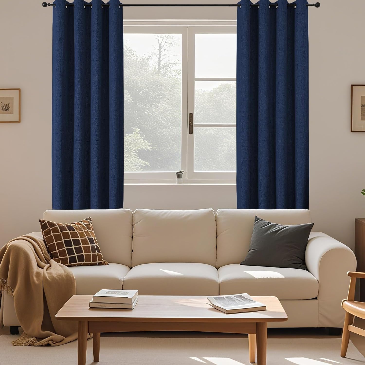 Cucraf 100% Blackout Curtains 96 inches Length 2 Panels Set, Room Darkening Linen Textured Curtain Grommet for Bedroom Living Room, Light B…