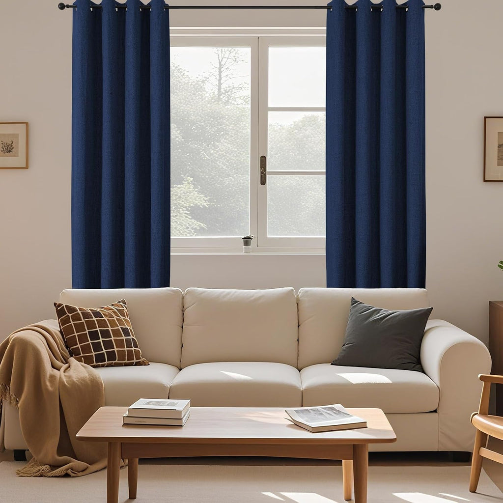 Cucraf 100% Blackout Curtains 63 inches Length 2 Panels Set, Room Darkening Linen Textured Curtain Grommet for Bedroom Living Room, Light B…