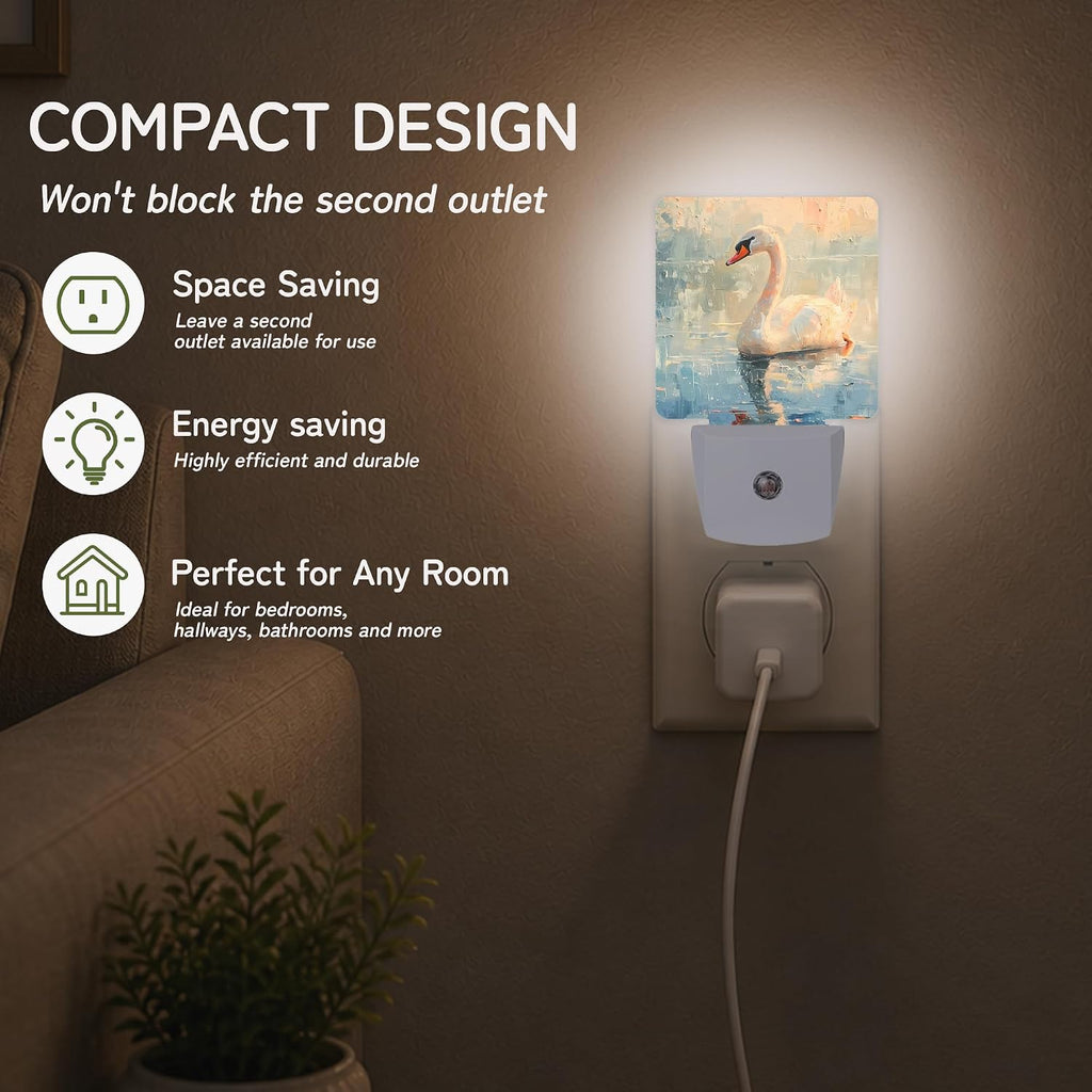 Vintage Swan Lake Night Lights Plug into Wall, Night Light for Bedroom Bathroom Hallway Kitchen, Auto Dusk to Dawn Sensor Decorative Gift…