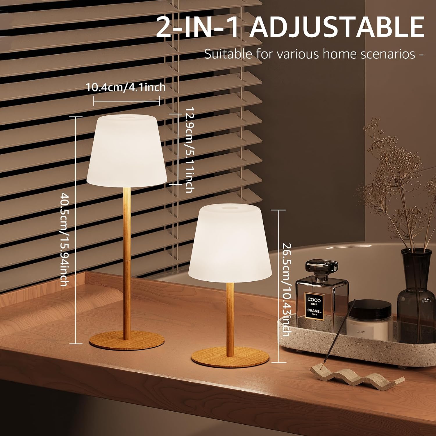 Litluzecozy IP65 Shower Lamp Waterproof, Wood Grain Rechargeable Cordless Bathroom Table Lamp with 4000mAh Battery, 3 Color Temperatures St…