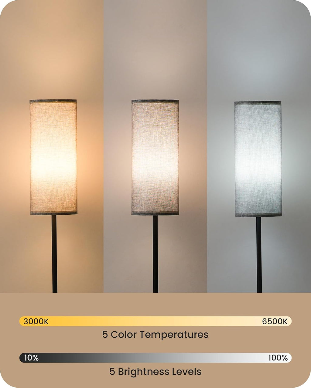 Dimmable Gray Floor Lamp for Living Room with Remote and Foot Switch, Corner Floor Lamp for Bedroom, Modern Standing Tall Lamp, 10W 900LM…