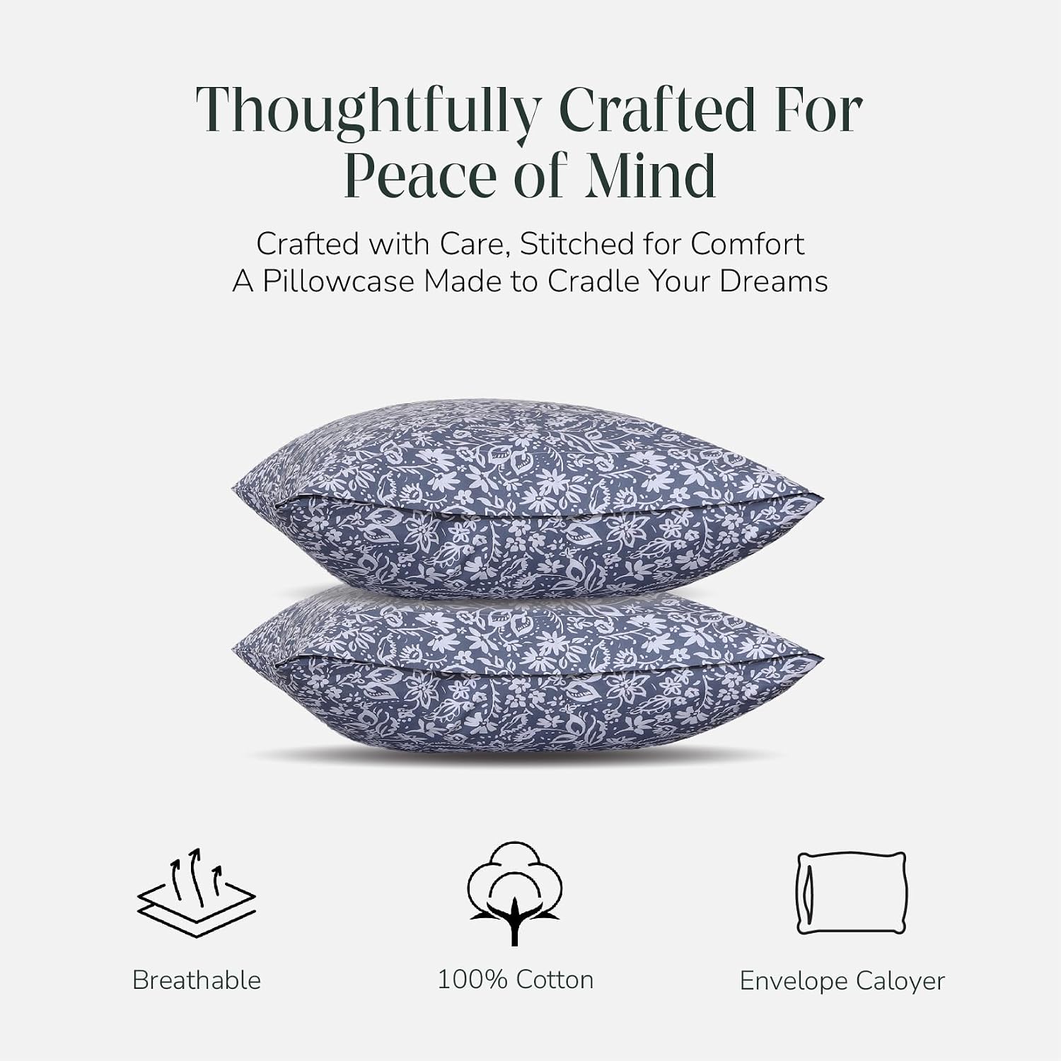 FEATHER & STITCH NEW YORK 100% Cotton 2 Piece King Pillow Cases, 300TC Ultra-Soft Pillowcases with Envelope Closure, Wrinkle- Fade- Stain…