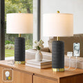 PoKat Ceramic Table Lamps Set of 2 for Living Room, 25'' Modern Touch Bedside Lamps for Bedroom with 2 USB Ports, Farmhouse Black…