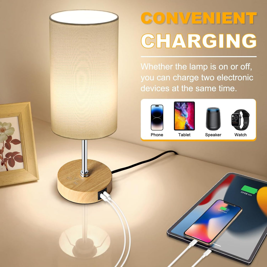 Unicozin Small Table Lamp, 3CCT & 7 RGB Color Changing, Dimmable Nightstand Lamp with Wood Grain Base, Touch Bedsides Lamp for Bedroom…