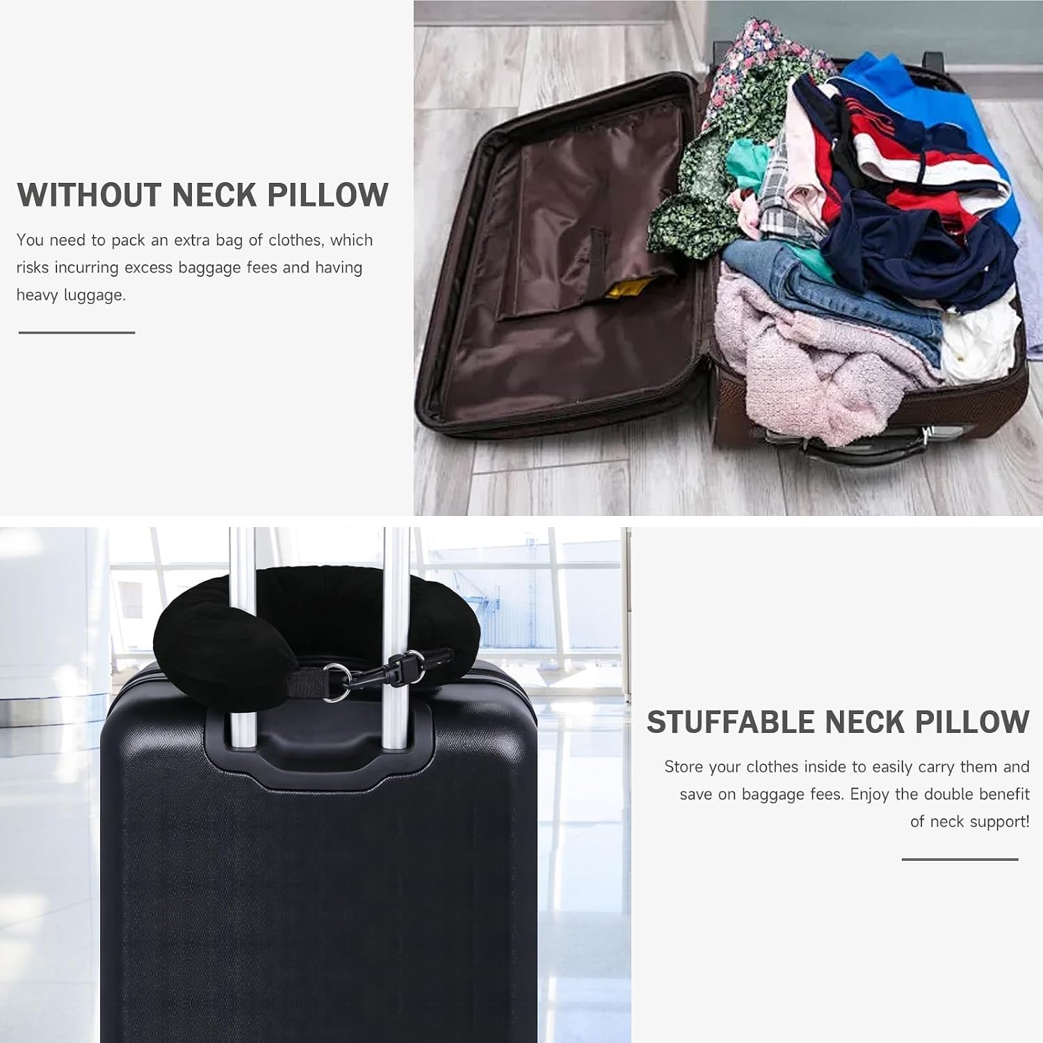 Neck Pillow Travel Stuffable Neck Pillow for Extra Carry-On Luggage Avoid Airline Baggage Fees Fits 4+ Days of Travel Essentials Long…