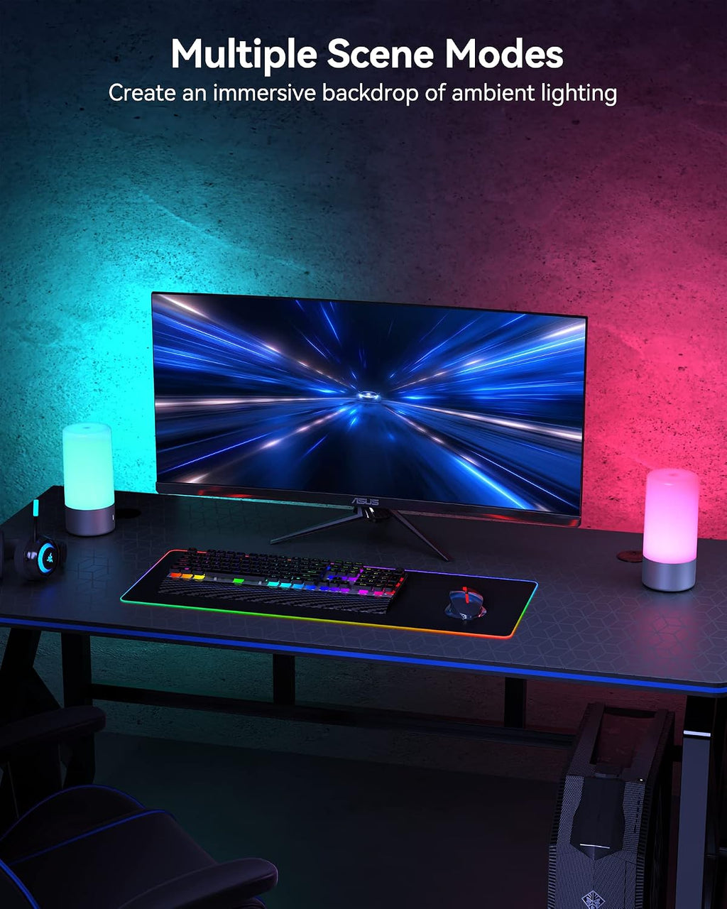 ROOTRO Table Lamp, [Advanced] Bedside Touch Control Lamp for Bedroom 3 Level Dimmable Warm White Lights with 256 RGB Color Mode Modern…