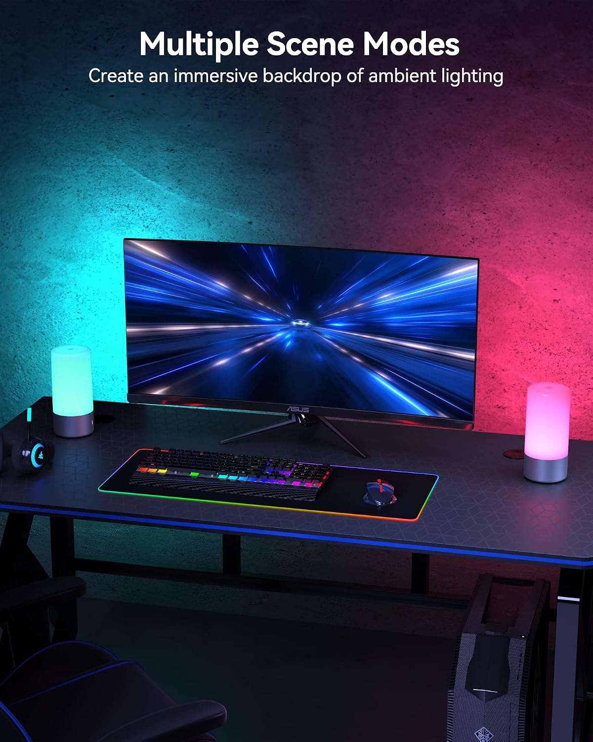 ROOTRO Table Lamp, [Advanced] Bedside Touch Control Lamp for Bedroom 3 Level Dimmable Warm White Lights with 256 RGB Color Mode Modern…