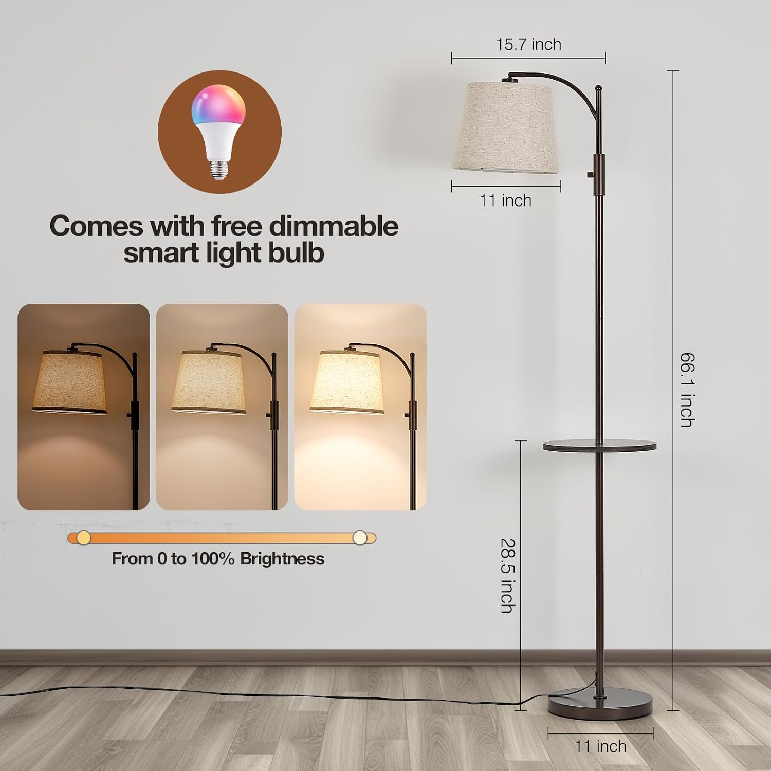 LightingyourhomeandLifewithus AIDENOEY Smart Floor Lamp with Side Table | Stepless Dimming, RGB Multi-Color | Adjustable Swivel Head | Voic…