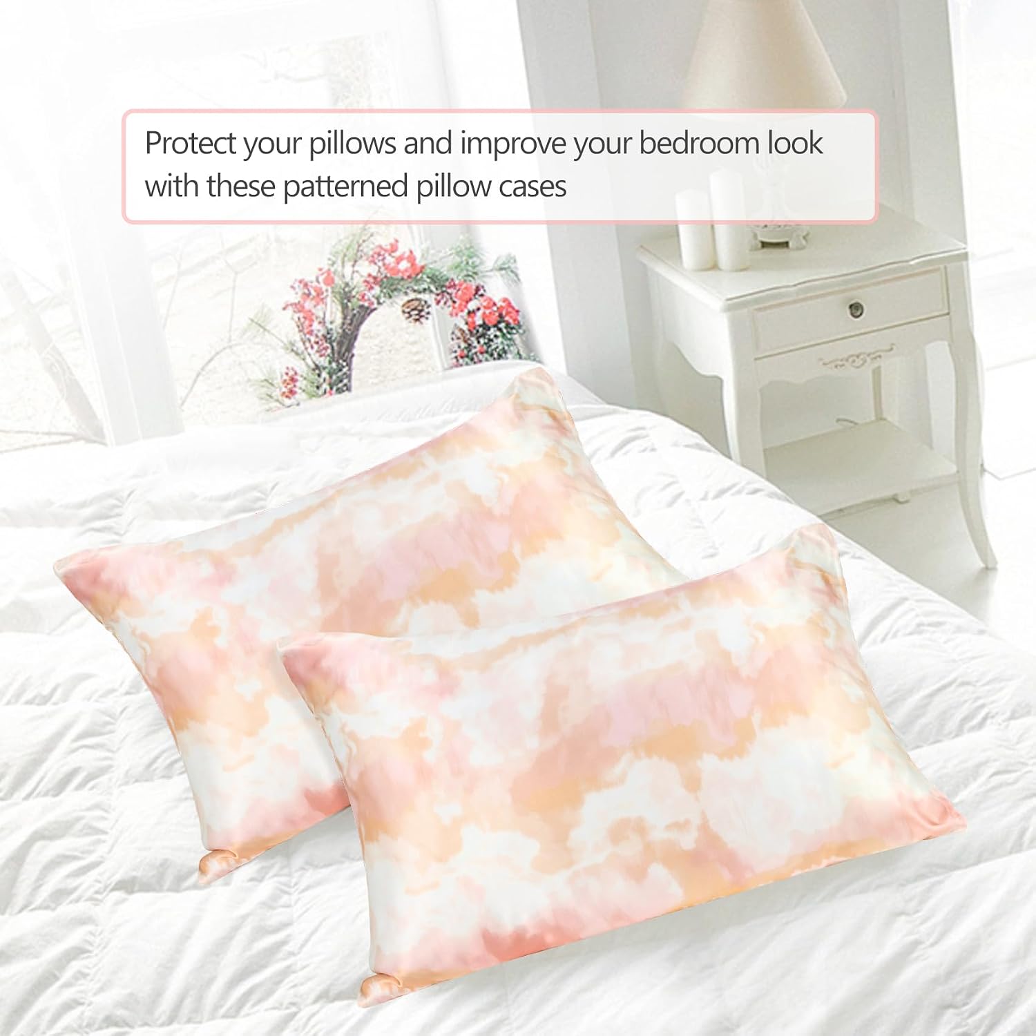 MANSPHIL Orange Blush Patterned Silk Pillow Cases 2 Pack Queen Size, Reversible Satin Pillowcase for Hair and Skin Envelope Closure, 22…