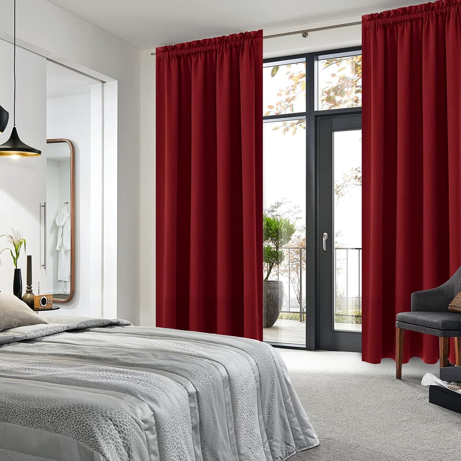 DWCN Blackout Curtains for Living Room Thermal Insulated, Energy Saving & Noise Reducing Bedroom Curtains, Amaranth Red, W 70x L 84 Inch…