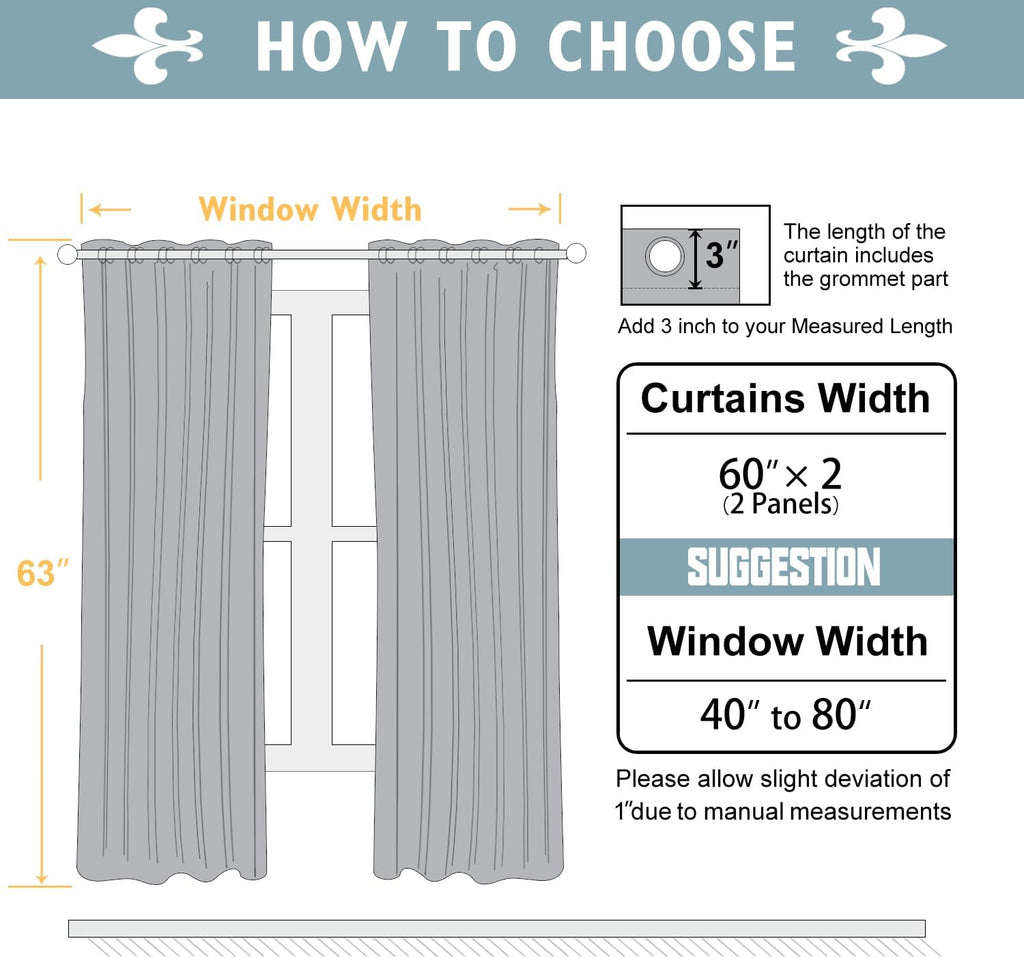 ChrisDowa 100% Blackout Curtains 63 inch Long for Bedroom with Black Liner, Extra Wide 2 Thick Layers Total Blackout Thermal Insulated Grom…