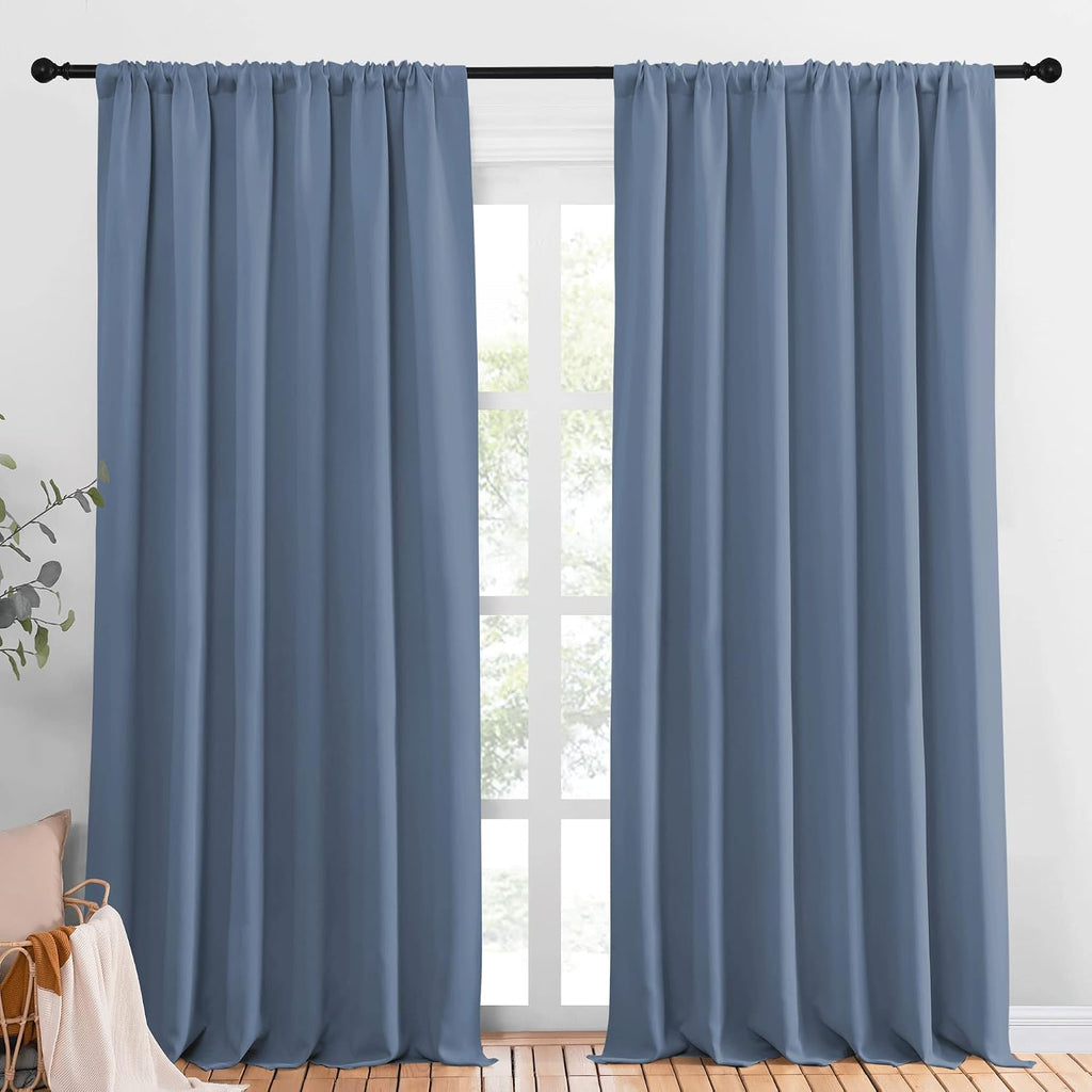 NICETOWN Blackout Curtains Window Draperies - Window Treatment Thermal Insulated Solid Room Darkening Drapes for Bedroom (Stone Blue, Set…
