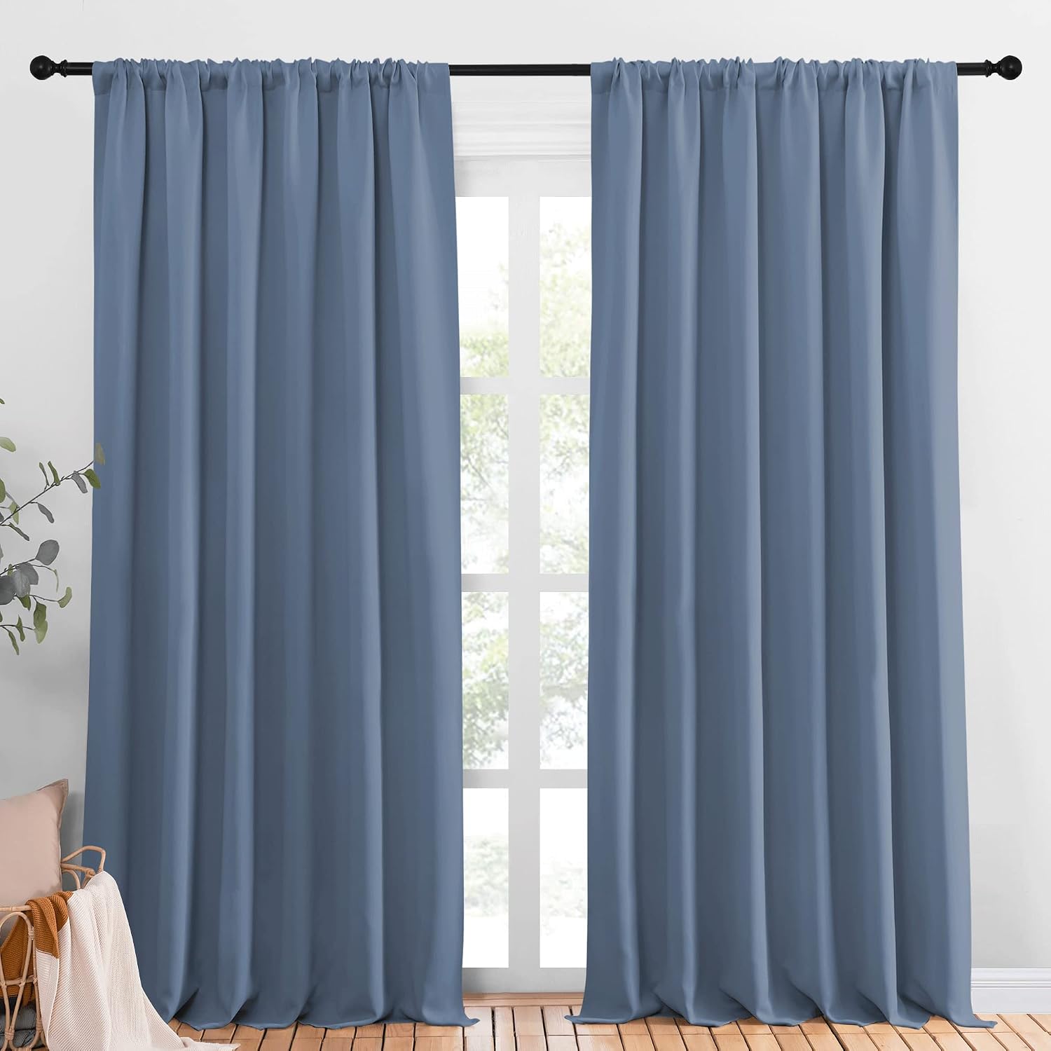 NICETOWN Blackout Curtains Window Draperies - Window Treatment Thermal Insulated Solid Room Darkening Drapes for Bedroom (Stone Blue, Set…