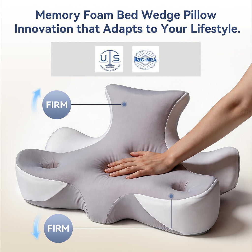 AiSleep Reading Pillow for Bed, Leaning, Lying and Prone, Memory Foam Bed Wedge Pillow for Headboard, Ergonomic Bed Wedge Pillow for Sleepi…