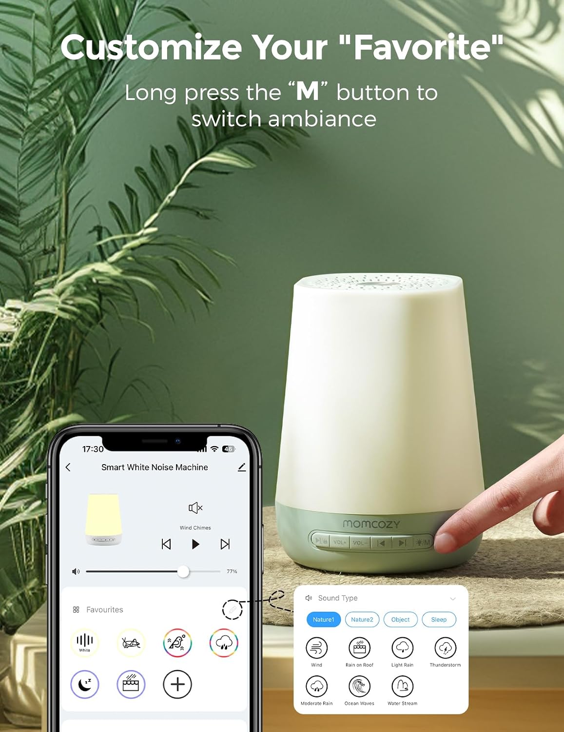 Baby Sound Machine, Momcozy White Noise Machine for Baby Sleeping with Night Light, Toddler Sleep Trainer with 34 Soothing Sounds, Timer…