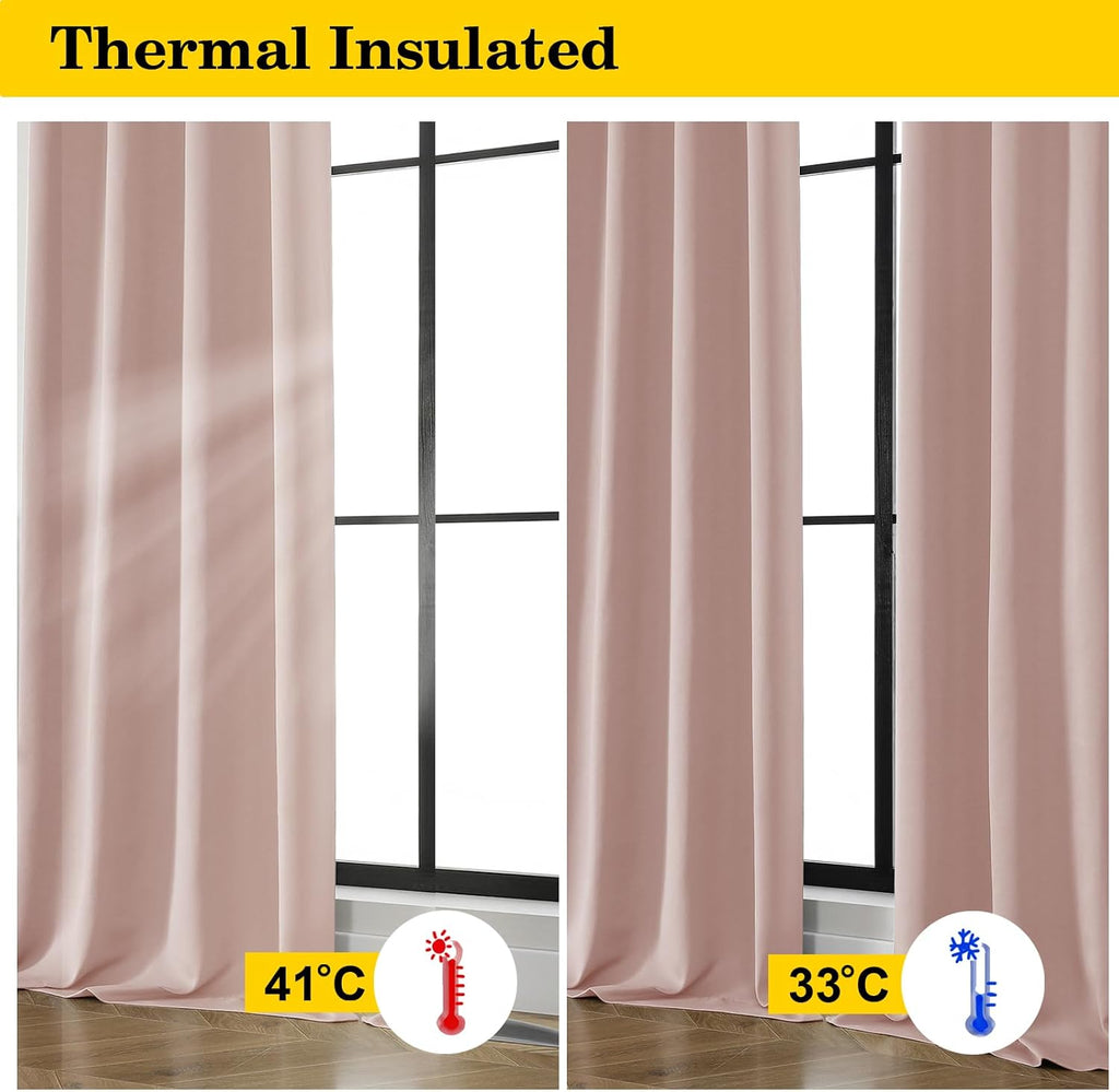 WelvetBLK Blush Room Darkening Curtains for Bedroom Living Room 45 Inch Length 2 Panels Set, Soft Solid Thermal Insulated Rod Pocket Short…