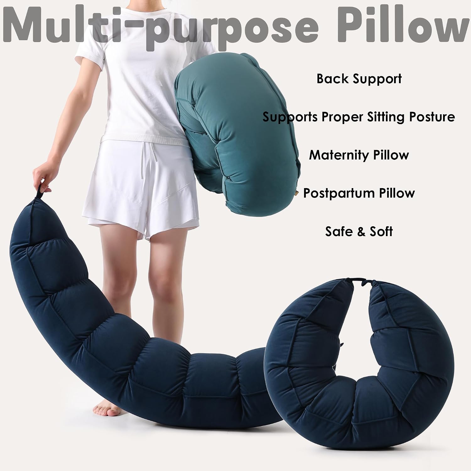Peallow(Pat. Pend) – Long Round Body Pillow for Adults, Bolster Pillow for Sleeping, Soft and Supportive Pillow for Sleeping & Lumbar…