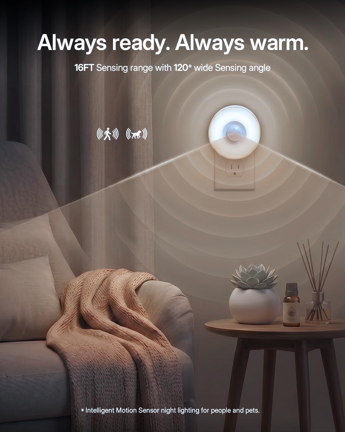 YELKO Motion Sensor Night Light - Plug-in 6000K Cool White Anti-Glare LED Nightlight, Ultra Bright Cozy Soft Glow Not Dazzling for…