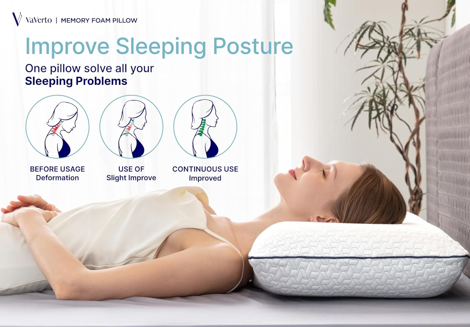 Vaverto Cooling Gel Memory Foam Pillows - 1-Pack - Standard Size Memory Foam Pillow For Sleeping - Medium-Firm - Back, Stomach & Side Sleep…