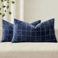 Miulee Decorative Chenille Check Lumbar Throw Pillow Covers Vintage Plaid Couch Pillows 12x20 Inch Set of 2 Neutral Boho Cushion Covers Mod…
