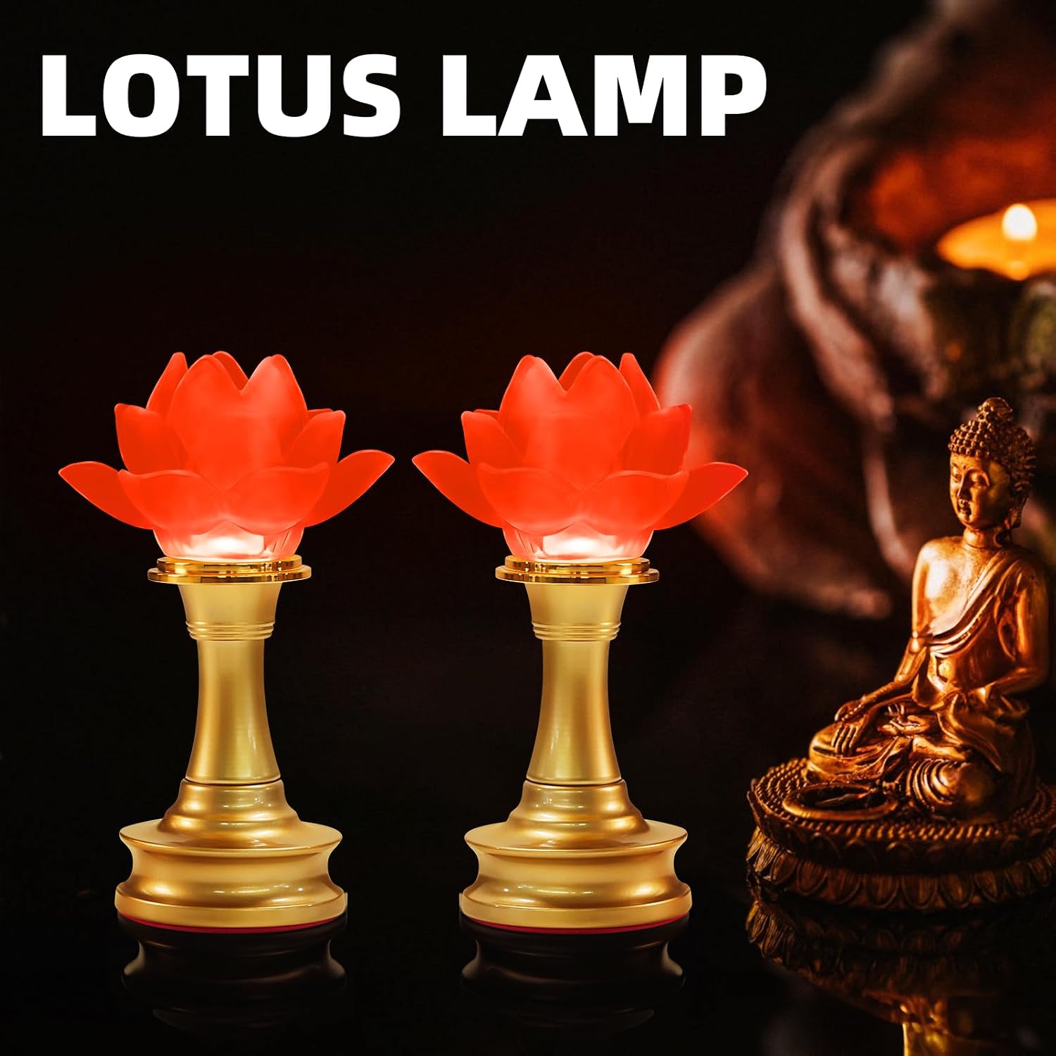 6.5inch 1 Pair-7 Color LED Lotus Flower Lamp - Lotus Buddhist Lamp Lights, Buddha Lamp Light with Adjustable Switch for Buddhist…