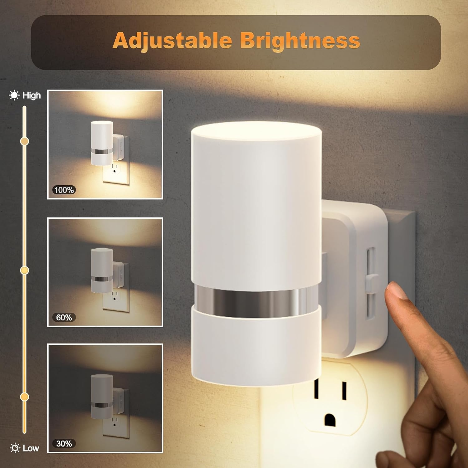 JandCase Night Lights Plug into Wall, Automatic Night Light with Dusk to Dawn, 2 Pack 3000K Soft Warm 0-100LM Dimmable Plug in LED…