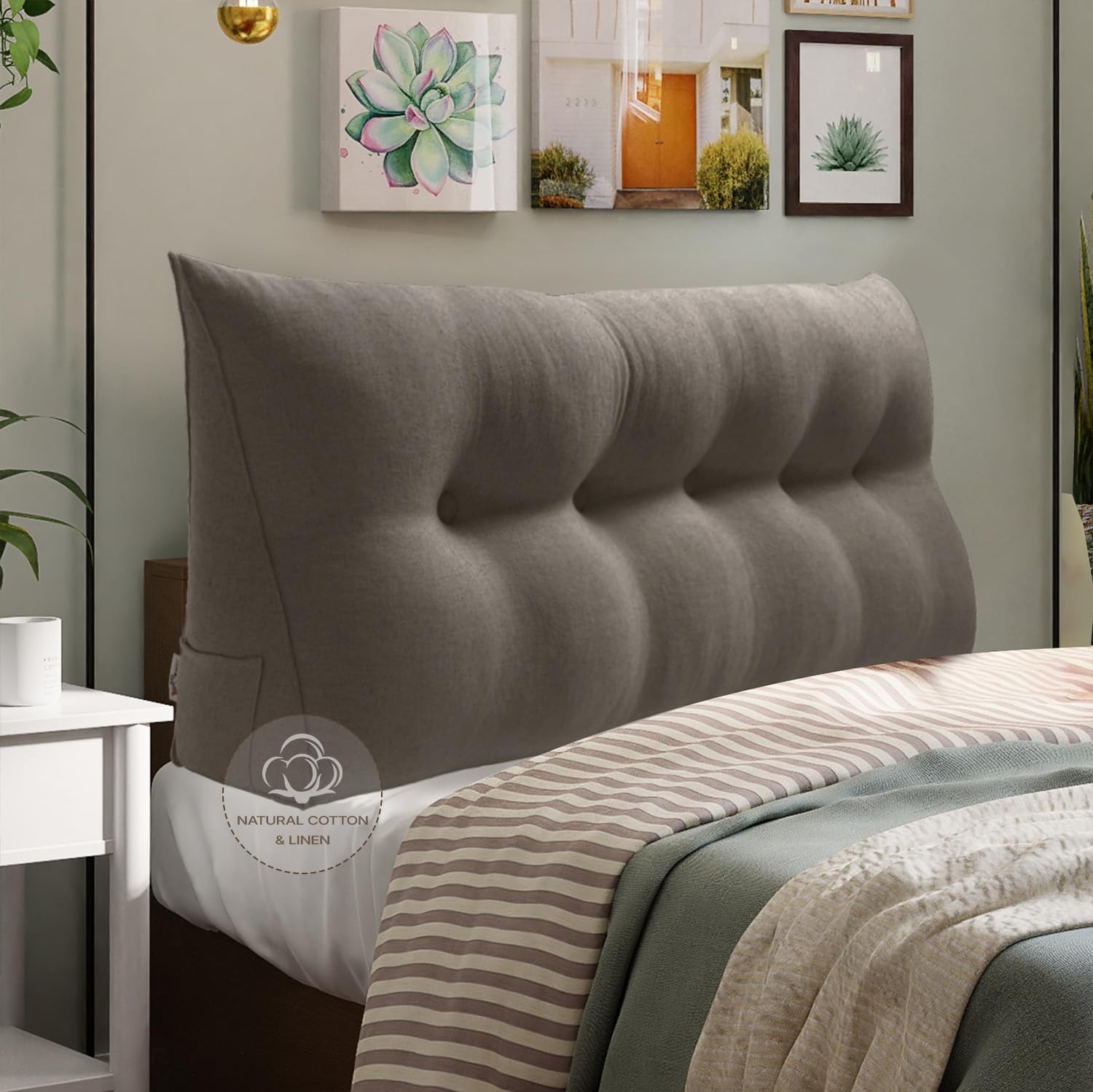 WOWMAX 80% Cotton & 20% Linen Blend Headboard Pillow – Full Size Reading Wedge Backrest for Bed, Handmade Firm Support Bolster Cushion…