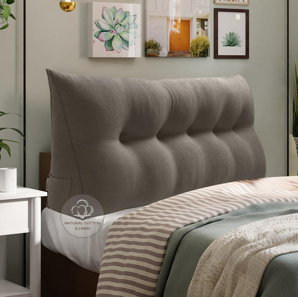 WOWMAX 80% Cotton & 20% Linen Blend Headboard Pillow – Queen Size Reading Wedge Backrest for Bed, Handmade Firm Support Bolster Cushion…