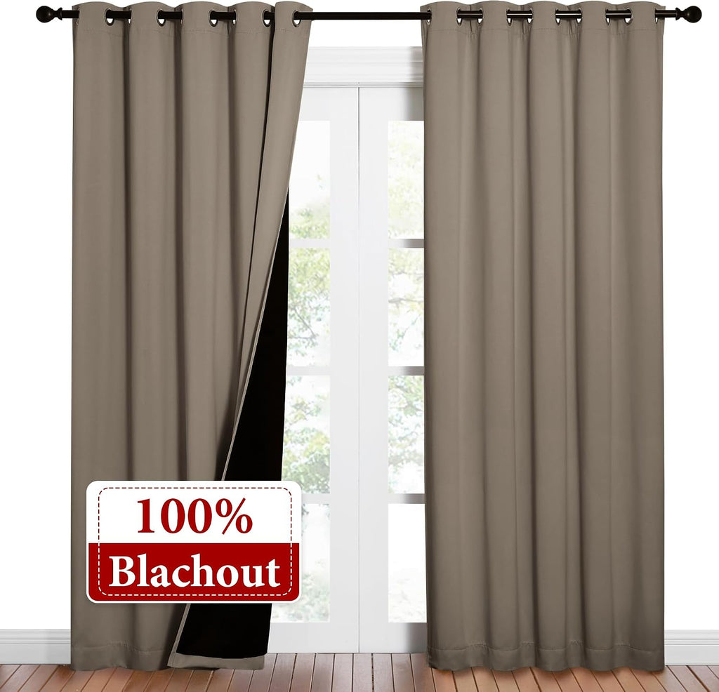Nicetown Taupe Full Shade Curtain Panels, Pair of Energy Smart & Noise Blocking Out Blackout Drapes for Dining Room Window, Thermal Insulat…
