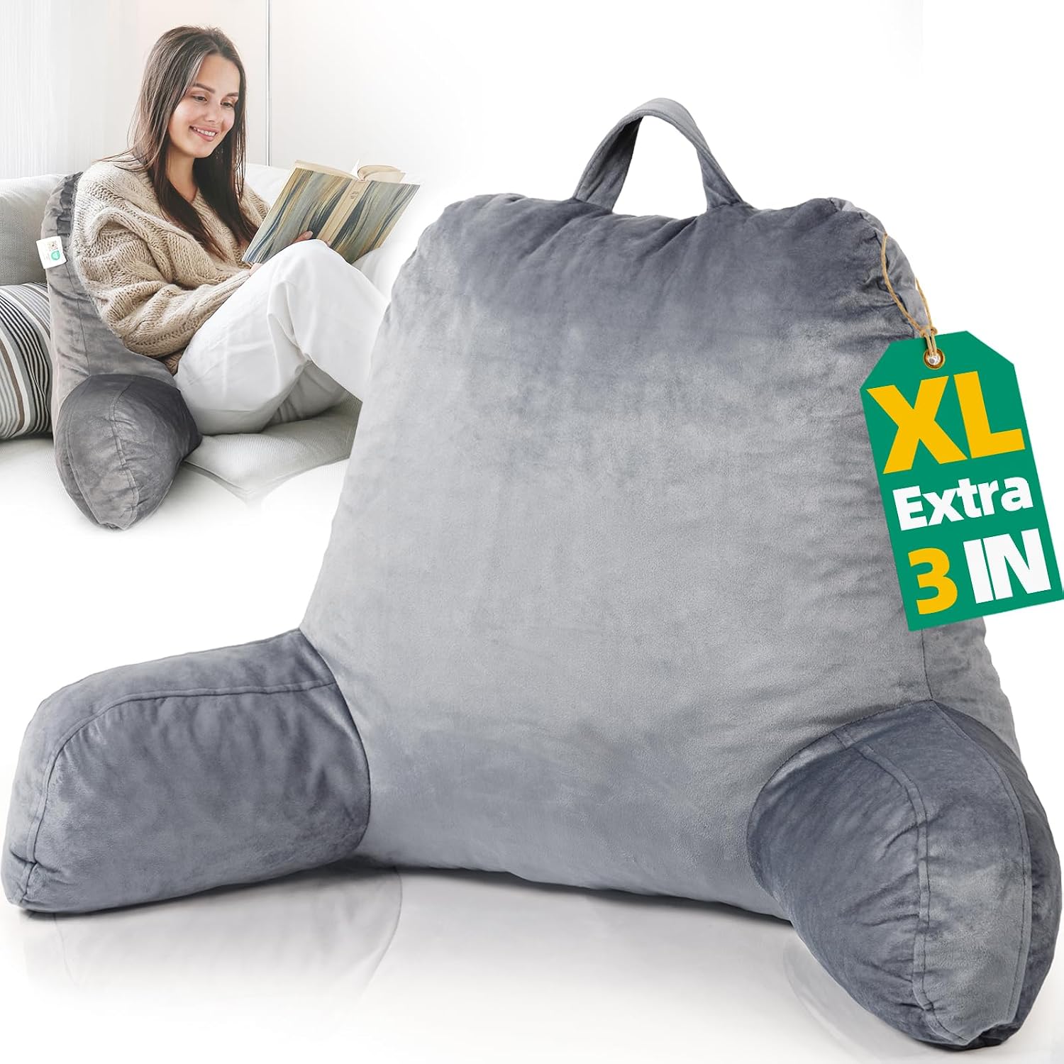 Rokdukbedding ROKDUK Back Support Pillow for Bed Sitting Up, Shredded Memory Foam Backrest Pillows with Arms Arm Rest Pillow for Reading in…