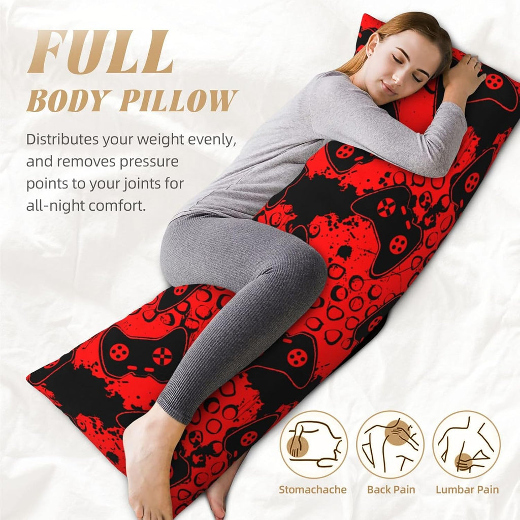 Sovvin Video Game Controller Red Background Body Pillow Cover Long Pillow Case with Zipper Decorative Soft Cushion Bedding Pillowcas…