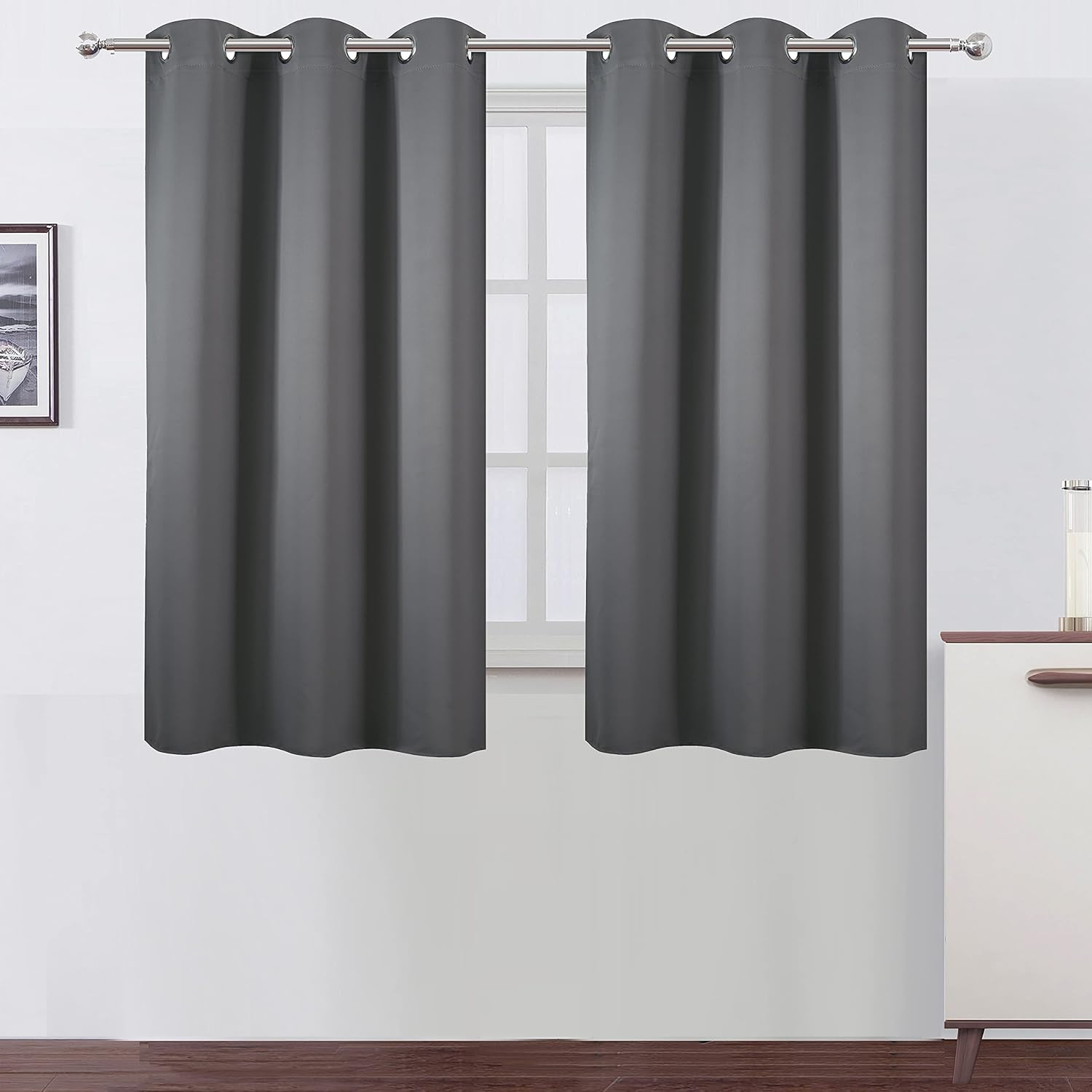Lemomo Grey Thermal Blackout Curtains/38 x 54 Inch/Set of 2 Panels Room Darkening Curtains for Bedroom 54 Inch Grey