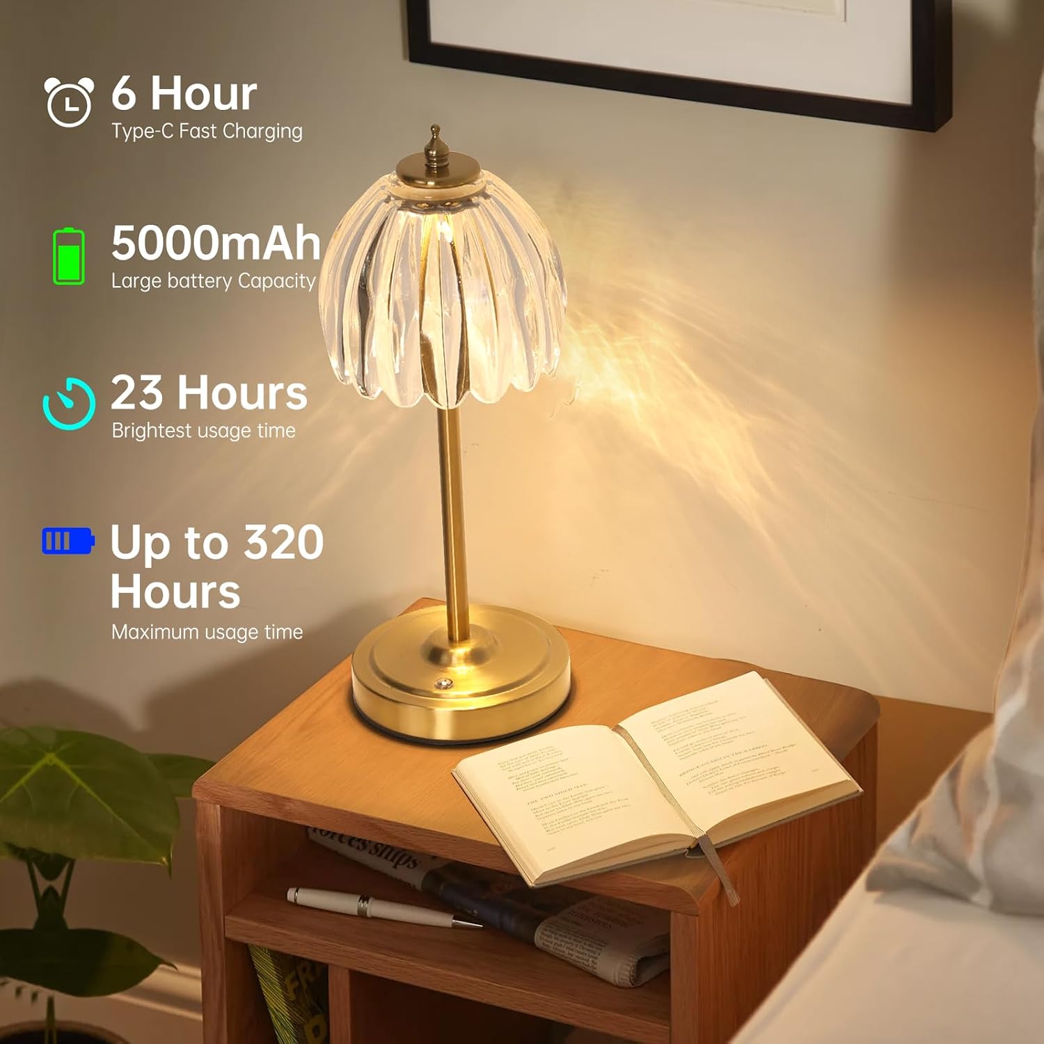 Shenmoyl Set of 2 Tulip Table Lamp with 5000mAh Battery & Touch Control, Cordless Table Lamp with 3 Colors, Dimmable Rechargeable Table…